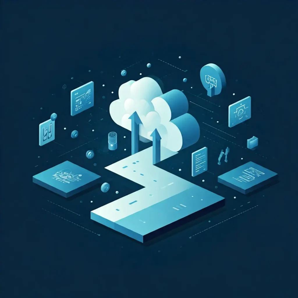 Cloud data migration guide diagram with servers and network connections